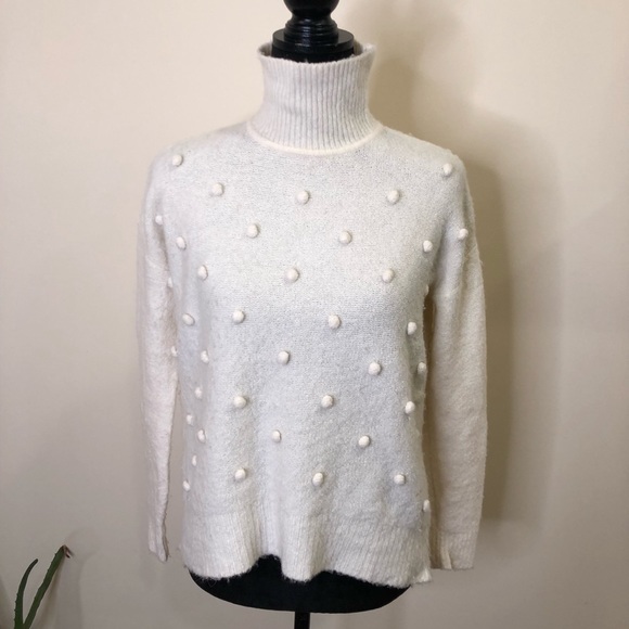 Madewell Snowglobe Bobble Turtleneck Wool blend Oversized Sweater Ivory XS - Picture 3 of 8